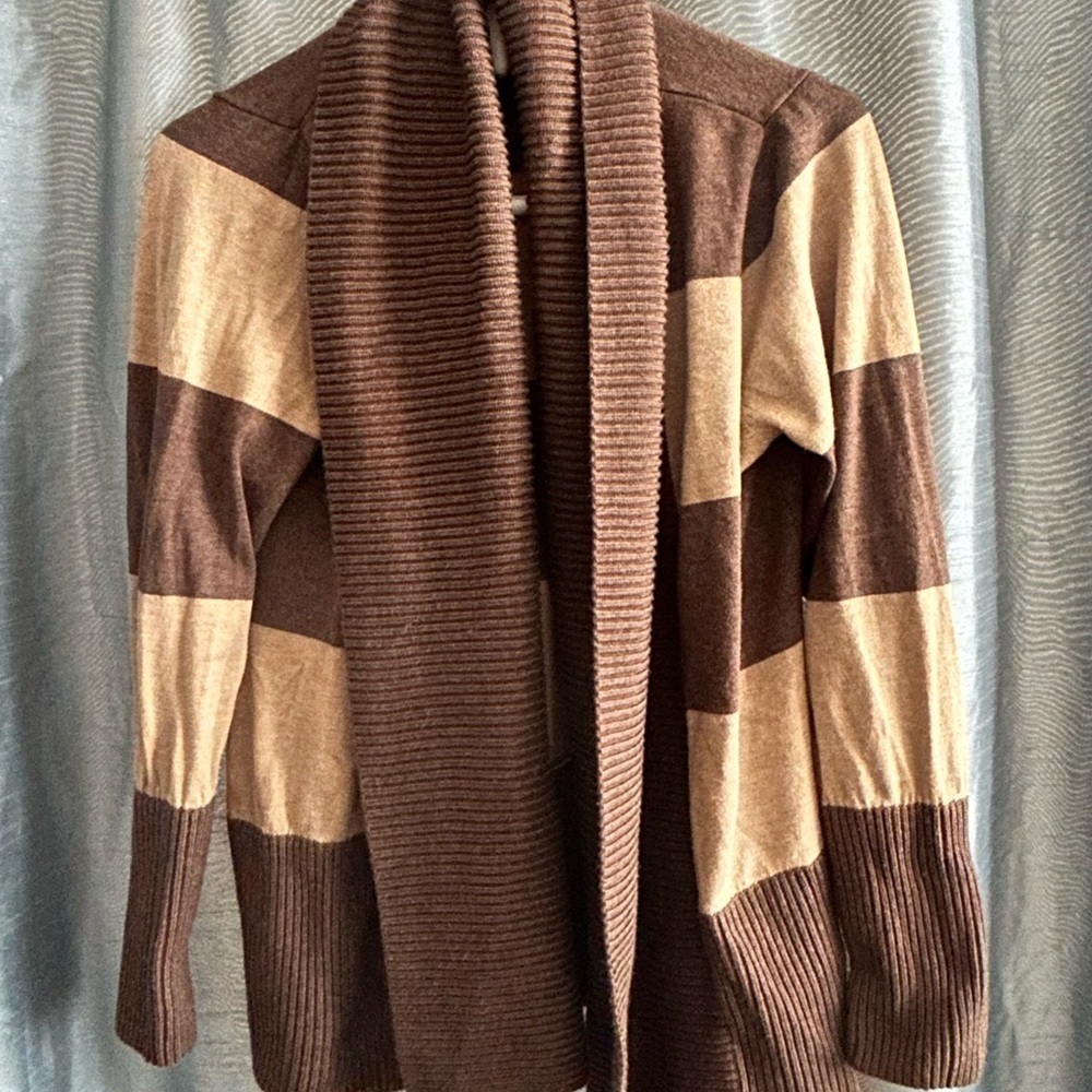 I.N.C- International Concepts  Striped Brown and Tan Cardigan- L- Canada made